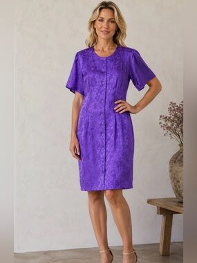 VTG Patrick 14 silk purple floral button down classic old money midi dress